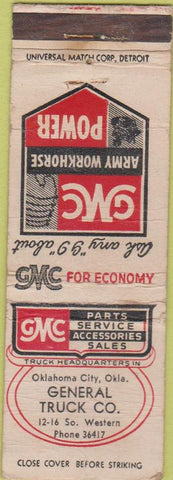 Matchbook Cover - GMC Trucks Oklahoma City OK WORN