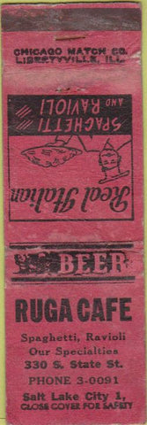 Matchbook Cover - Ruga Cafe Salt Lake City UT WORN