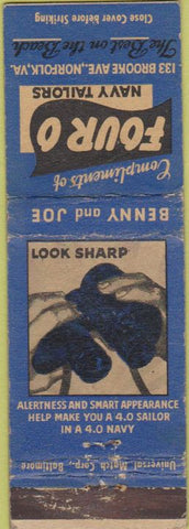 Matchbook Cover - Four O Navy Tailors Norfolk VA WEAR