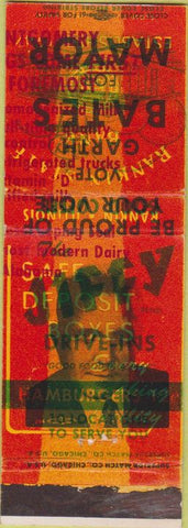 Matchbook Cover - Misprint Jiffy Hamburgers Montgomery AL Bates Mayor