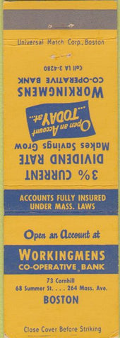 Matchbook Cover - Workingmens Bank Boston MA