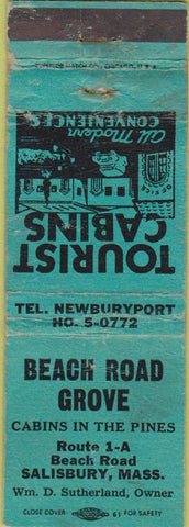Matchbook Cover - Beach Road Grove Salisbury MA POOR