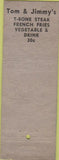 Matchbook Cover - Tom  and  Jimmy Steaks Salt Lake City UT POOR