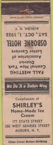 Matchbook Cover - Osborne Hotel Auburn NY Ice Cream 1938