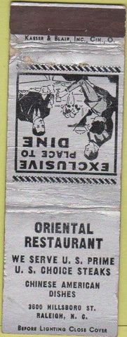 Matchbook Cover - Oriental Restaurant Raleigh NC Chinese Food