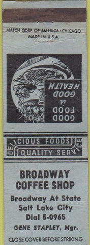 Matchbook Cover - Broadway Cofee Shop Salt Lake City UT WORN