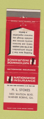 Matchbook Cover - Nationwide Insurance HL Stokes Warner Robins GA