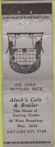 Matchbook Cover - Aleck's Cafe Broiler Salt Lake City UT CREASE