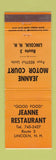 Matchbook Cover - Jeanne Restaurant Lincoln NH Motor Court