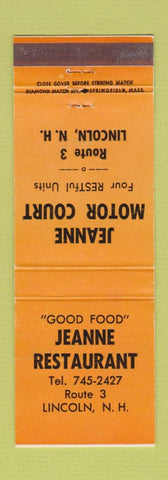 Matchbook Cover - Jeanne Restaurant Lincoln NH Motor Court