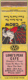 Matchbook Cover - Long's Peak Cafe Greeley CO