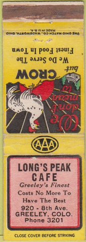 Matchbook Cover - Long's Peak Cafe Greeley CO