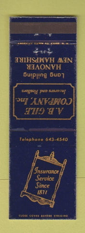 Matchbook Cover - AB Gile Company Hanover NH Insurance Real Estate