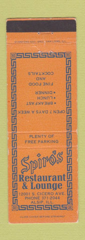 Matchbook Cover - Spiro's Restaurant Alsip IL