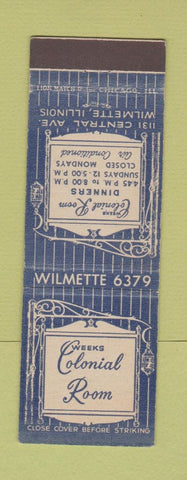 Matchbook Cover - Weeks Colonial Room Wilmette IL