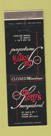 Matchbook Cover - Tony's Smorgasbord Carmi IL