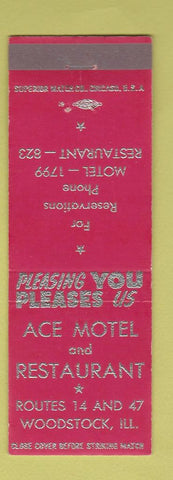 Matchbook Cover - Ace Motel Restaurant Woodstock IL low phone #