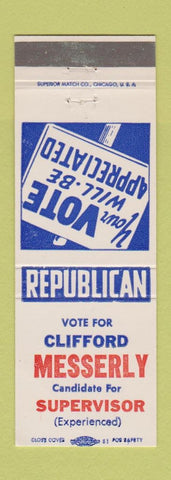 Matchbook Cover - Clifford Messerly Supervisor Webster County Election IA