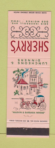 Matchbook Cover - Sherry's Restaurant Des Moines IA