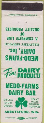 Matchbook Cover - Medo Farms Dairy Bar Abbotsford WI