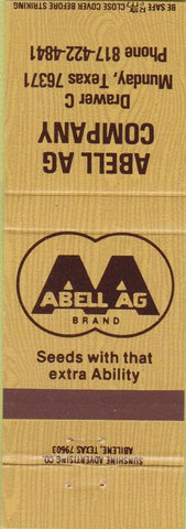 Matchbook Cover - Abell Ag Co Seeds Munday TX