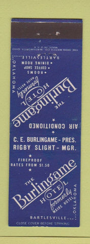 Matchbook Cover - Burlingame Hotel Bartlesville OK