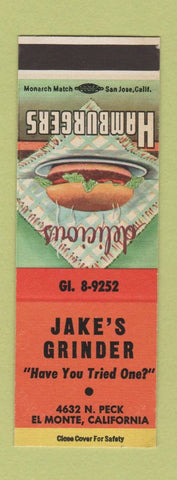 Matchbook Cover - Jake's Grinder El Monte CA SAMPLE