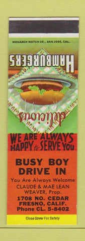 Matchbook Cover - Busy Boy Drive In Fresno CA SAMPLE