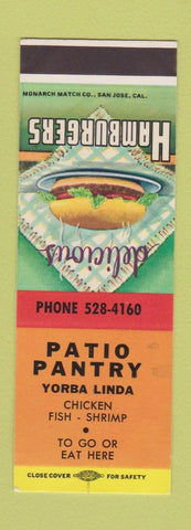 Matchbook Cover - Patio Pantry Yorba Linda CA SAMPLE