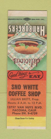 Matchbook Cover - Sno White Coffee Shop Pacoima CA SAMPLE
