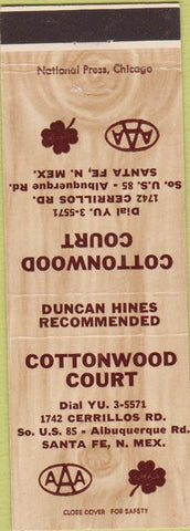 Matchbook Cover - Cottonwood Court Santa Fe NM