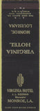 Matchbook Cover - Virginia Hotel Monroe LA
