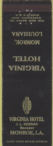 Matchbook Cover - Virginia Hotel Monroe LA