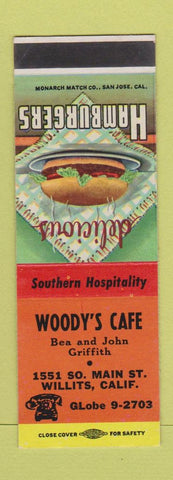Matchbook Cover - Woody's Cafe Willits CA SAMPLE