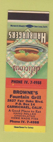 Matchbook Cover - Brownije's Fountain Grill Carmichel CA SAMPLE