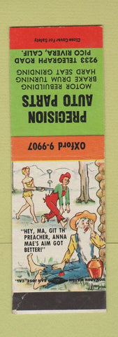 Matchbook Cover - Precision Auto Parts Pico Rivera CA WEAR Hillbilly SAMPLE