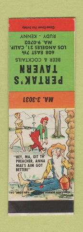 Matchbook Cover - Pertak's Tavern Los Angeles CA Hillbilly SAMPLE
