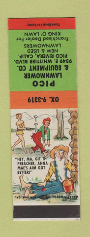 Matchbook Cover - Pico Lawnmower Pico Rivera CA King O Lawn Hillbilly SAMPLE