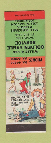 Matchbook Cover Will & Lee Golden Eagle oil gas Los Angeles CA Hillbilly SAMPLE