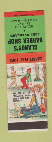 Matchbook Cover - Clancy's Barber Shop Hillbilly SAMPLE
