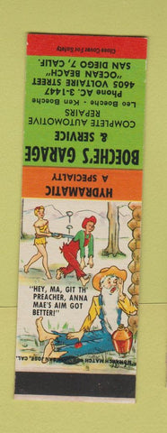 Matchbook Cover - Boeche's Garage San Diego CA Hillbilly SAMPLE