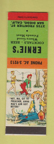 Matchbook Cover - Ernie's Bar San Diego CA Hillbilly SAMPLE