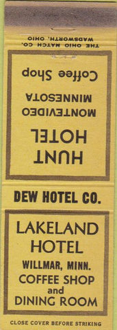 Matchbook Cover - Lakeland Hotel Willmar MN