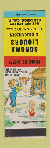 Matchbook Cover - Sonoma Liquors Deli San Diego CA Hillbilly SAMPLE