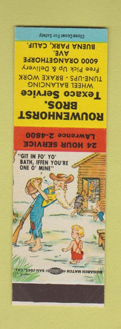 Matchbook Cover - Rouwenhorst Texaco oil gas Buena Park CA Hillbilly SAMPLE