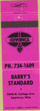 Matchbook Cover - Barry's Standard oil gas Appleton WI