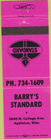 Matchbook Cover - Barry's Standard oil gas Appleton WI