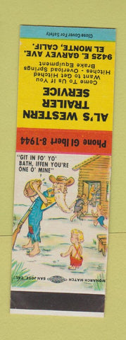 Matchbook Cover - Al's Western Trailer Service El Monte CA Hillbilly SAMPLE