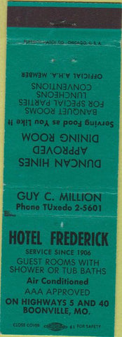 Matchbook Cover - Hotel Frederick Boonville MO