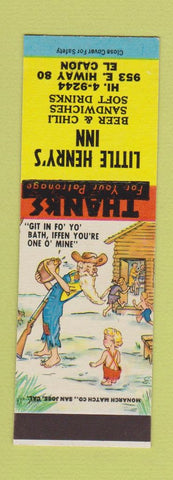 Matchbook Cover - Little Henry's Inn El Cajon CA Hillbilly SAMPLE